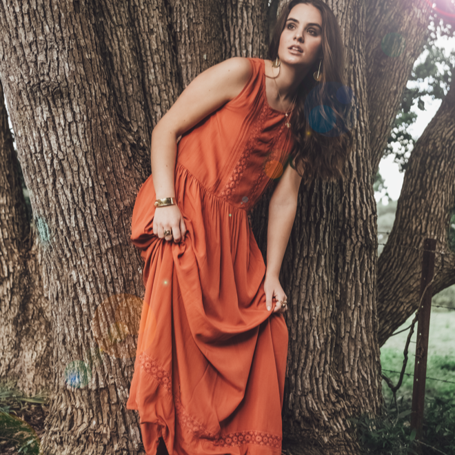 Mabel Maxi Dress GINGER SPICE – Duke of London